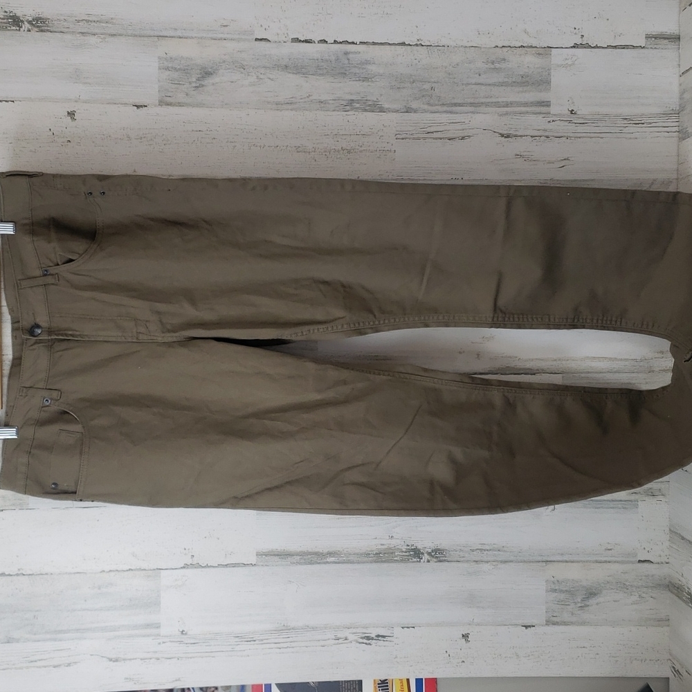 BUFFALO David Bitton slim straight khaki brown green twill pants Size 38 x 34